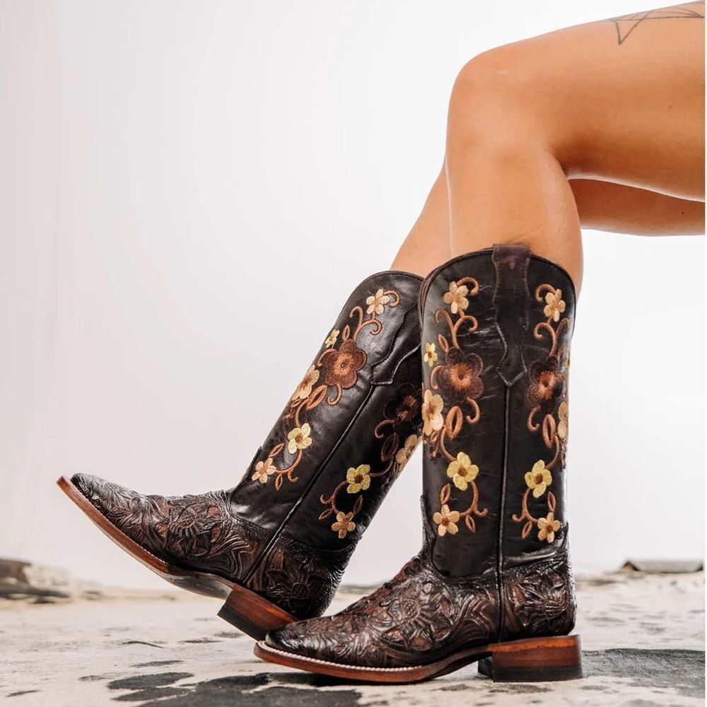 Rock’em Square Toe Cowgirl Boots Floral Daisies Size 9 / 25.5